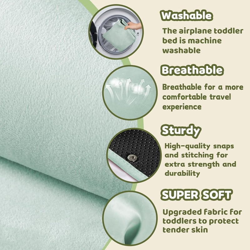 TrekBabe Toddler Airplane Bed, Airplane Seat Extender for Kids, Baby Travel Essentials, Green - Image 3